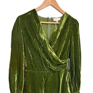 Melloday Green Crushed Velvet Long Sleeve Dress New With Tags Size Extra Small